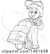 Poster, Art Print Of Black And White Worker Moving Boxes On A Dolly Hand Truck