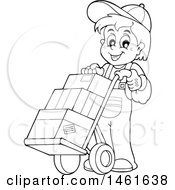 Clipart Of A Black And White Worker Moving Boxes On A Dolly Hand Truck Royalty Free Vector Illustration