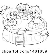 Clipart Of A Black And White Group Of Children In A Swimming Pool Royalty Free Vector Illustration