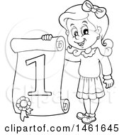 Clipart Of A Black And White Girl Holding A Certificate Royalty Free Vector Illustration