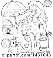 Clipart Of A Black And White Girl With Beach Gear Royalty Free Vector Illustration