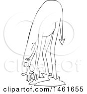 Clipart Of A Chubby Devil Bending Over And Touching His Toes Black And White Royalty Free Vector Illustration by djart