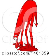 Clipart Of A Chubby Red Devil Bending Over And Touching His Toes Royalty Free Vector Illustration by djart