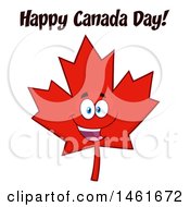 Red Maple Leaf Mascot Character With Happy Canada Day Text