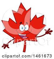 Clipart Of A Waving Red Canadian Maple Leaf Mascot Character Royalty Free Vector Illustration