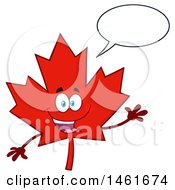 Poster, Art Print Of Talking And Waving Red Canadian Maple Leaf Mascot Character