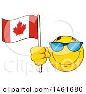 Poster, Art Print Of Happy Emoji Emoticon Wearing Sunglasses And Holding A Canadian Flag