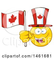 Happy Emoji Emoticon Holding A Canadian Flag And Wearing A Top Hat