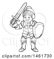 Poster, Art Print Of Black And White Happy Knight In Full Armour