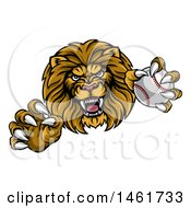 Poster, Art Print Of Tough Male Lion Head Mascot Holding A Baseball