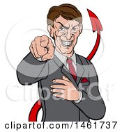 Cartoon Corrupt White Devil Businessman Pointing Outwards From The Waist Up