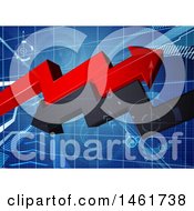 Clipart Of A Blue Gride With 3d Red And Black Profit And Loss Arrows Royalty Free Vector Illustration