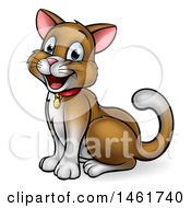 Poster, Art Print Of Cartoon Happy Brown Cat Sitting And Facing Left