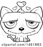 Clipart Of A Cartoon Lineart Loving Evil Cat Royalty Free Vector Illustration