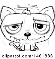 Clipart Of A Cartoon Lineart Drunk Evil Cat Royalty Free Vector Illustration
