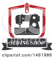 Clipart Of A Sewing Machine In A Zipper Shield With Text Royalty Free Vector Illustration