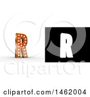 Poster, Art Print Of 3d Illuminated Theater Styled Vintage Letter R With Alpha Map For Isolation