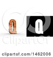 Poster, Art Print Of 3d Illuminated Theater Styled Vintage Letter Q With Alpha Map For Isolation