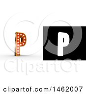 Clipart Of A 3d Illuminated Theater Styled Vintage Letter P With Alpha Map For Isolation Royalty Free Illustration
