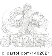 Clipart Of A Black And White Wooden Tower In The Winter Royalty Free Vector Illustration by Alex Bannykh