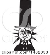 Clipart Of A Sun And Moon Headed Man Wearing A Top Hat Black And White Woodcut Style Royalty Free Vector Illustration by xunantunich