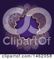 Clipart Of A Golden Ornate Mandala Frame On Purple Royalty Free Vector Illustration