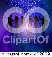 Poster, Art Print Of Group Of Silhouetted Dancers Over A Ray Spiral And Confetti