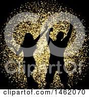 Clipart Of A Silhouetted Couple Dancing Over Golden Glitter On Black Royalty Free Vector Illustration