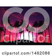 Poster, Art Print Of 3d Pink And Purple Sunset Sky And Palm Trees