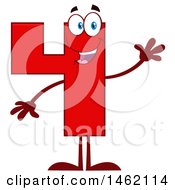 Poster, Art Print Of Red Number Four Mascot Character Waving