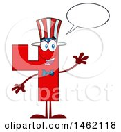 Poster, Art Print Of Patriotic American Number Four Mascot Character Talking And Waving