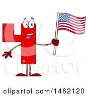 Poster, Art Print Of Red Number Four Mascot Character Holding An American Flag