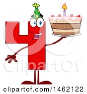 Poster, Art Print Of Red Number Four Mascot Character Holding A Birthday Cake