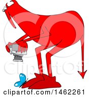 Clipart Of A Chubby Red Devil Leaning Over To Take A Macro Photograph Of A Butterfly Royalty Free Vector Illustration by djart