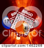 Poster, Art Print Of 3d Bingo Cards And Balls Over Rays And Flares
