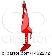 Clipart Of A Chubby Red Devil Hanging From A Rope Royalty Free Vector Illustration by djart