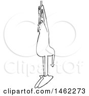Clipart Of A Black And White Chubby Devil Hanging From A Rope Royalty Free Vector Illustration
