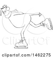 Clipart Of A Black And White Chubby Devil Ice Skating Royalty Free Vector Illustration