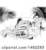 Clipart Of Black And White Women Relaxing On A Beach Royalty Free Vector Illustration by dero