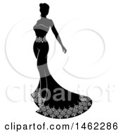 Clipart Of A Silhouetted Black And White Bride Royalty Free Vector Illustration