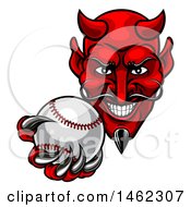 Poster, Art Print Of Grinning Evil Red Devil Holding Out A Baseball In A Clawed Hand