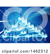 Poster, Art Print Of Network Of Silhouetted People On A Blue Background