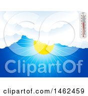Clipart Of A Thermometer And Clouds Over A Blue Sky And Sun Royalty Free Vector Illustration