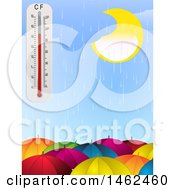 Poster, Art Print Of Rainy Sky And Thermometer Over Umbrellas