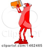 Poster, Art Print Of Thirsty Chubby Red Devil Drinking From A Water Cooler