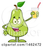 Poster, Art Print Of Happy Pear Mascot Character Holding A Glass Of Juice