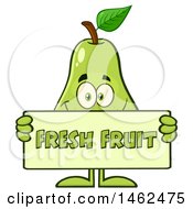 Poster, Art Print Of Happy Pear Mascot Character Holding A Fresh Fruit Sign