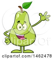 Clipart Of A Happy Waving Pear Mascot Character Royalty Free Vector Illustration