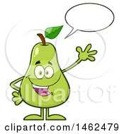 Clipart Of A Happy Talking And Waving Pear Mascot Character Royalty Free Vector Illustration