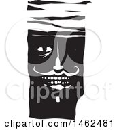Mans Face With Bandages On His Forehead Black And White Woodcut